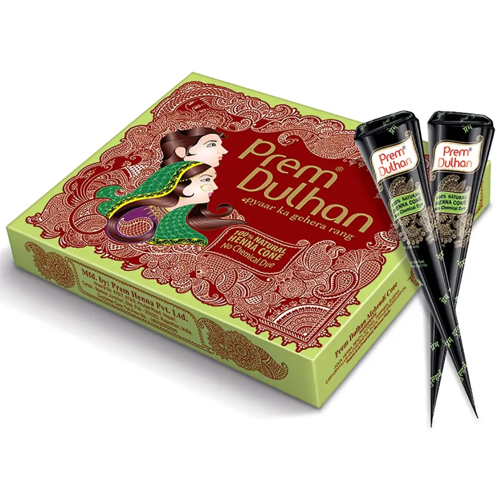 Prem Dulhan Mehendi Cone – 12 Pieces Box | Natural Henna with No Chemicals or PPD