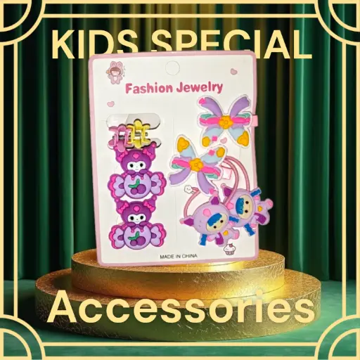 Girls 4-Type Hair Accessories Combo Pack – Rubber Bands, Claw Clips & Side Claws 