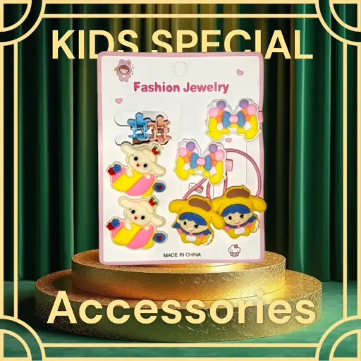 Girls 4-Type Hair Accessories Combo Pack – Rubber Bands, Claw Clips & Side Claws